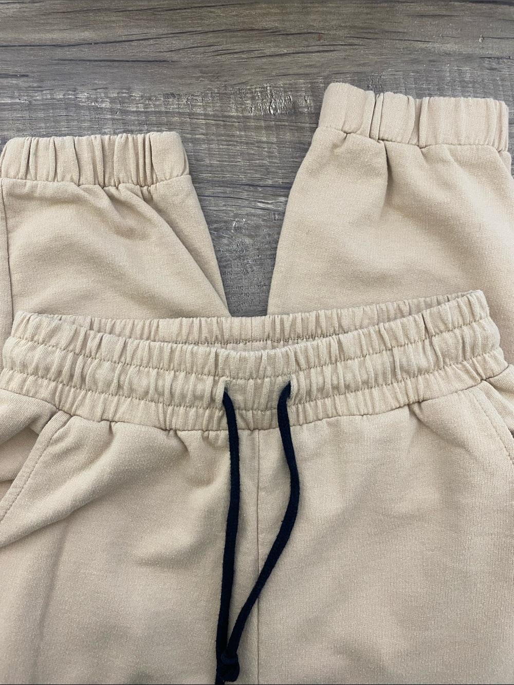 Kids Neutral Beige Drawstring Jogger Pants